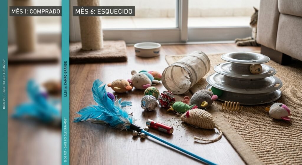 Brinquedo Interativo para Gato: Guia Completo para Acabar com o Tédio 9 Brinquedos de gato largados pelo chão sem uso, erro comum de enriquecimento