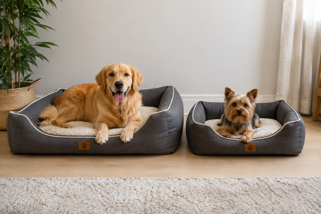 comparação de tamanho de cama ortopédica para cachorro grande porte
