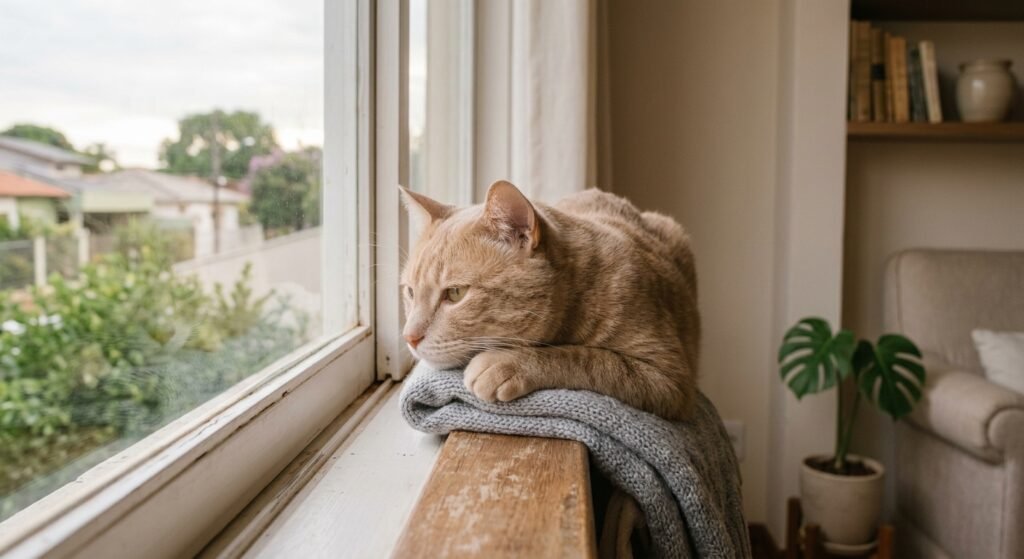 Brinquedo Interativo para Gato: Guia Completo para Acabar com o Tédio 3 Gato entediado olhando pela janela, sinal de que precisa de estímulo