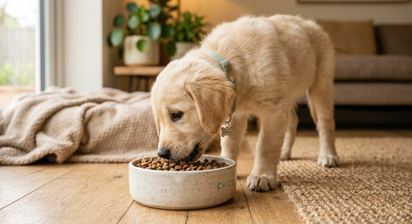 melhor ração para filhote de cachorro em comedouro