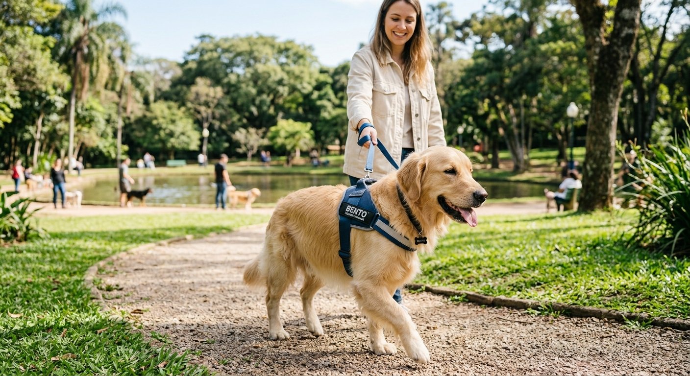 peitoral ou guia para cachorro durante passeio no parque