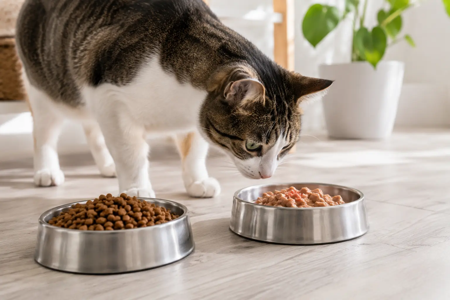 comida úmida ou ração seca para gato comparação